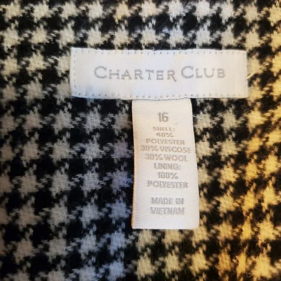 VINTAGE | Black White Checkered Gingham Plaid Wool Blend Blazer (Size XL) - Picture 9 of 10